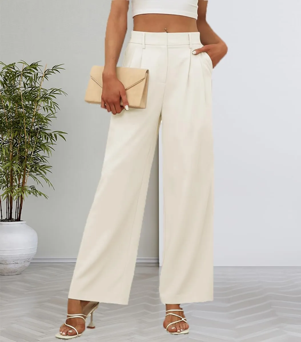 Women's Wide Leg Dress Pants High Elastic Waisted Casual Loose Fit Business Work Trousers with Pockets