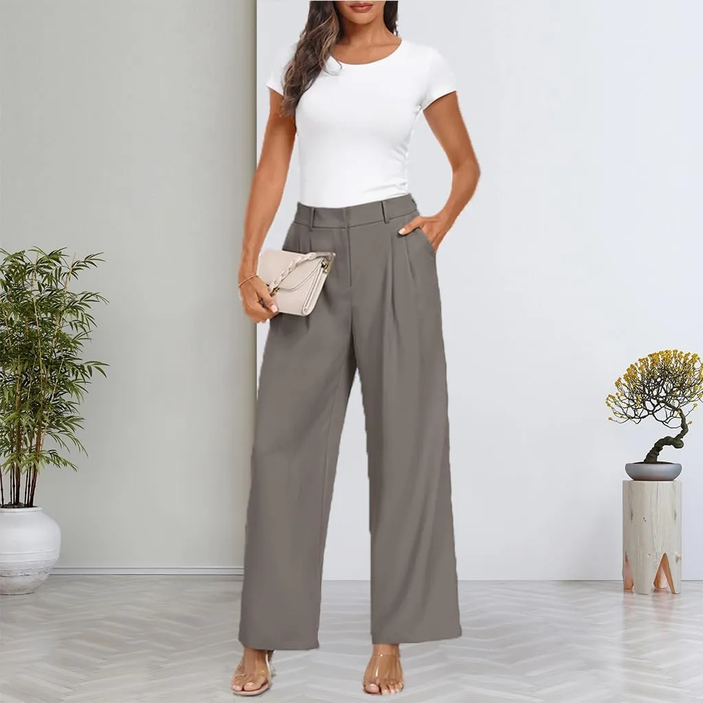 Women's Wide Leg Dress Pants High Elastic Waisted Casual Loose Fit Business Work Trousers with Pockets