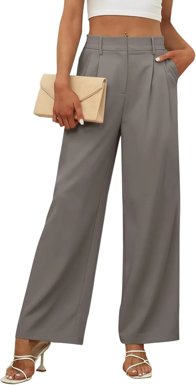 Women's Wide Leg Dress Pants High Elastic Waisted Casual Loose Fit Business Work Trousers with Pockets