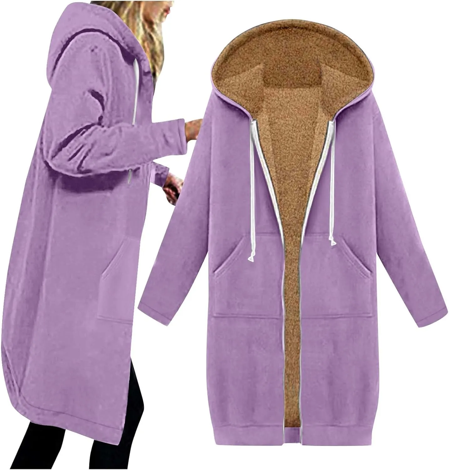 Women's Zip Up Hoodies Oversized Sherpa Lined Long Sweatshirts Casual Long Sleeve 2024 Fall Hoodie Jacket Coat