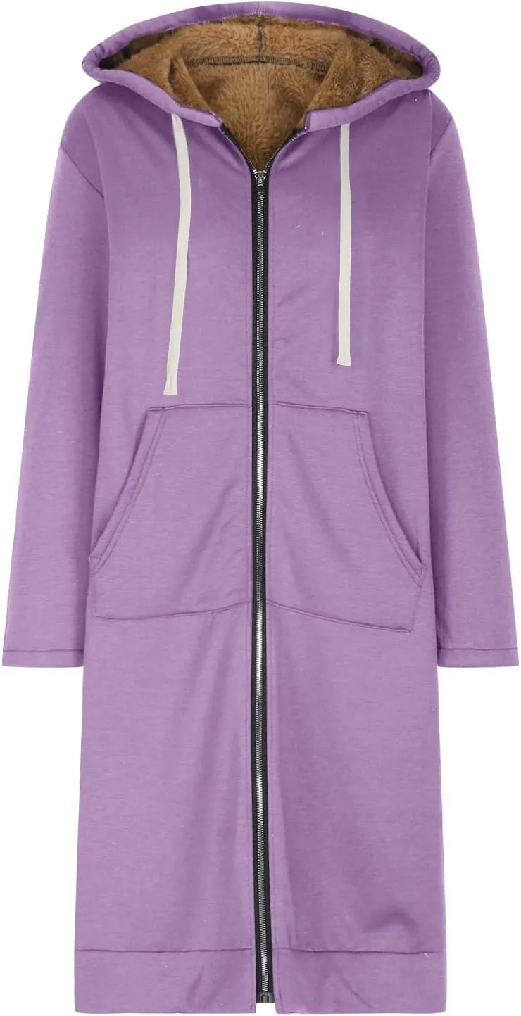 Women's Zip Up Hoodies Oversized Sherpa Lined Long Sweatshirts Casual Long Sleeve 2024 Fall Hoodie Jacket Coat