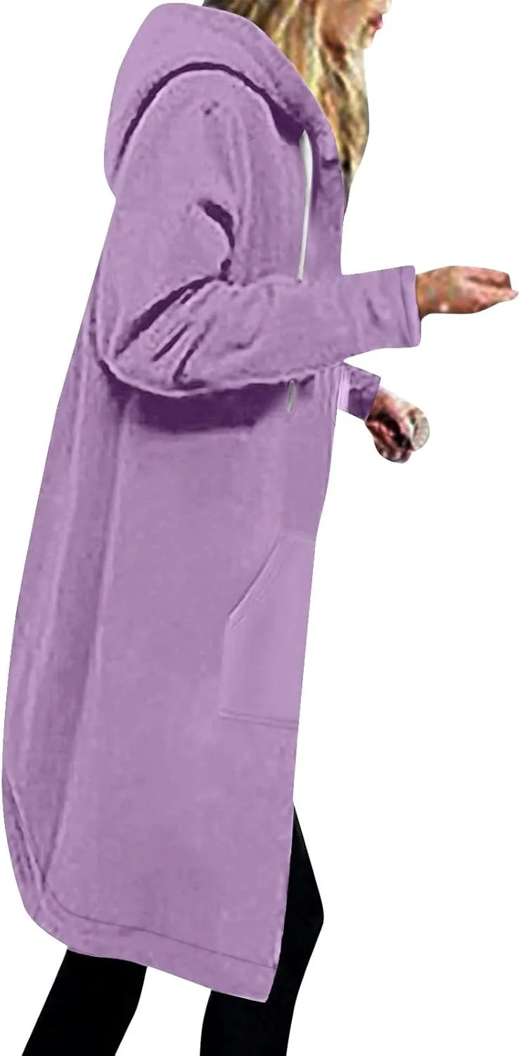 Women's Zip Up Hoodies Oversized Sherpa Lined Long Sweatshirts Casual Long Sleeve 2024 Fall Hoodie Jacket Coat
