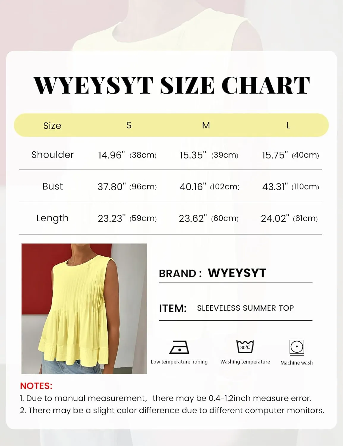 Wyeysyt Womens Pleated Peplum Tops Summer Sleeveless Ruffled Tank Tops Babydoll Blouse Casual Shirred Flowy Shirts