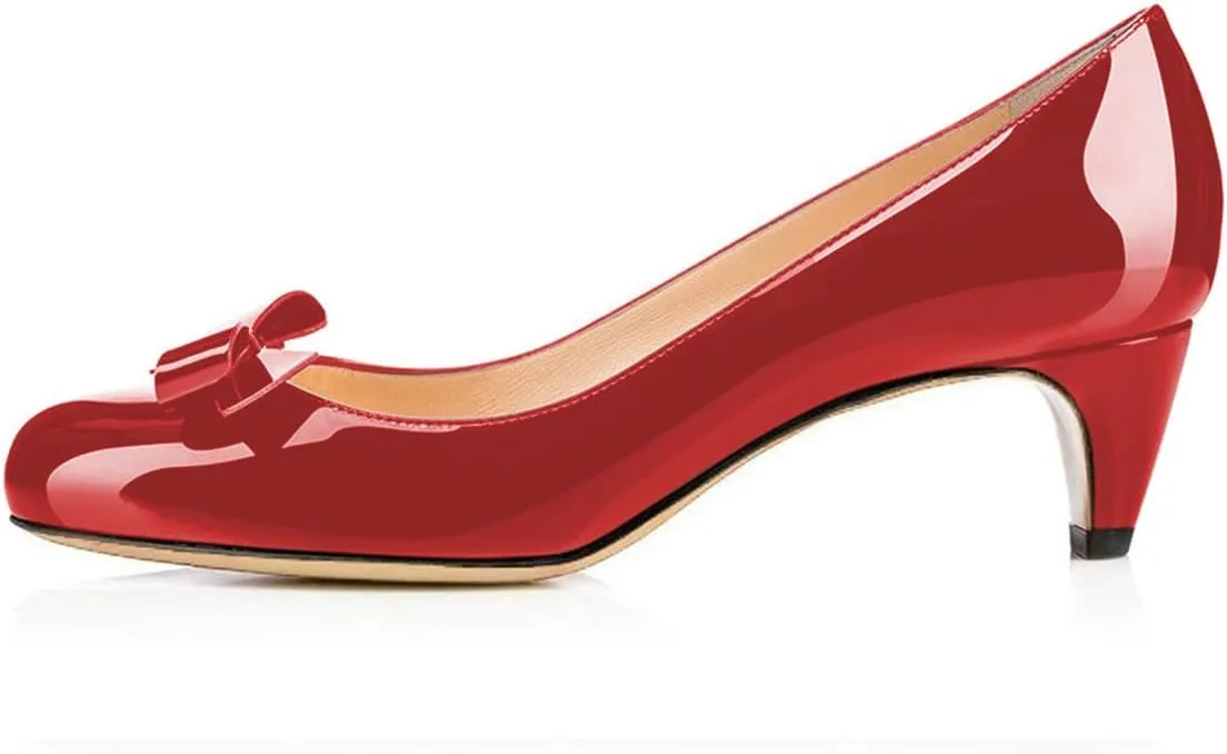 YDN Women Closed Round Toe Pumps Low Heels Shoes with Bowknot for Work Office Ladies Size 4-15 US