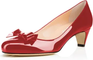 YDN Women Closed Round Toe Pumps Low Heels Shoes with Bowknot for Work Office Ladies Size 4-15 US