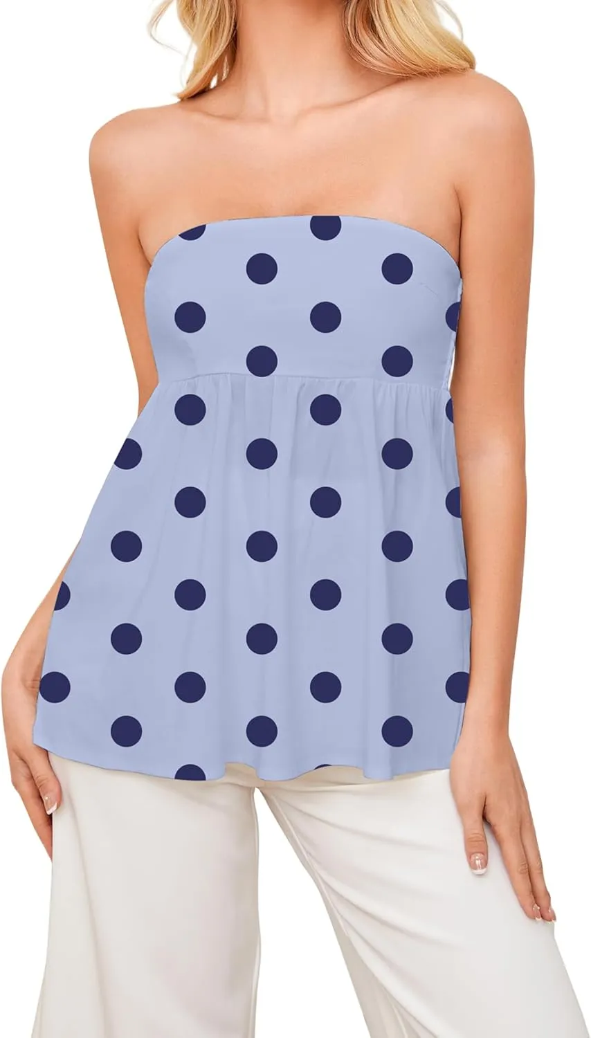 Ythomm Womenss Ruffle Hem Bandeau Tube Tops Casual Sleeveless Strapless Peplum Flowy Blouse Shirts Summer Going Out Tanks
