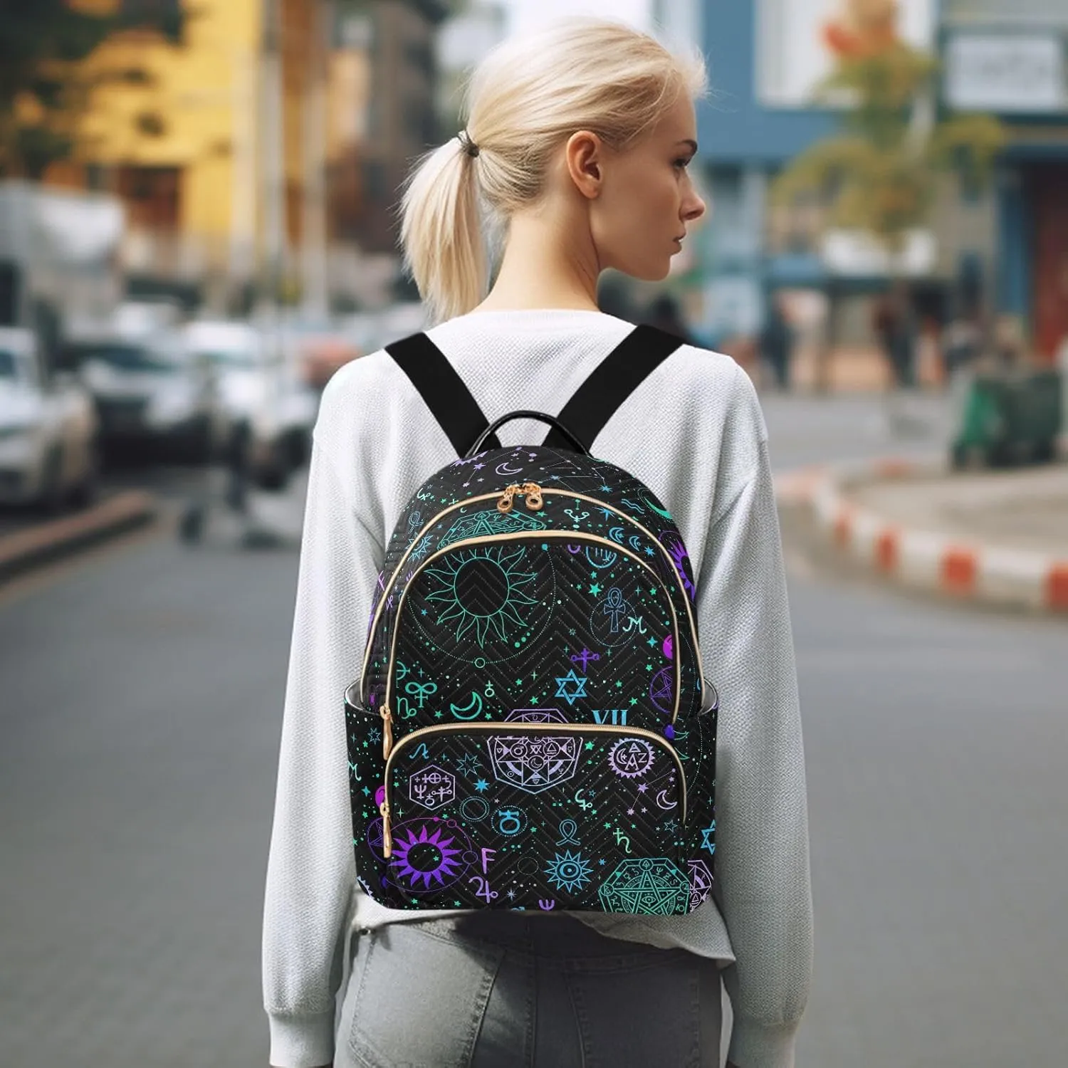 ZAZYXTJ Alchemy Magical Backpack Purse for Women Quilted Mini Fashion Backpacks Lightweight Travel Casual Backpack