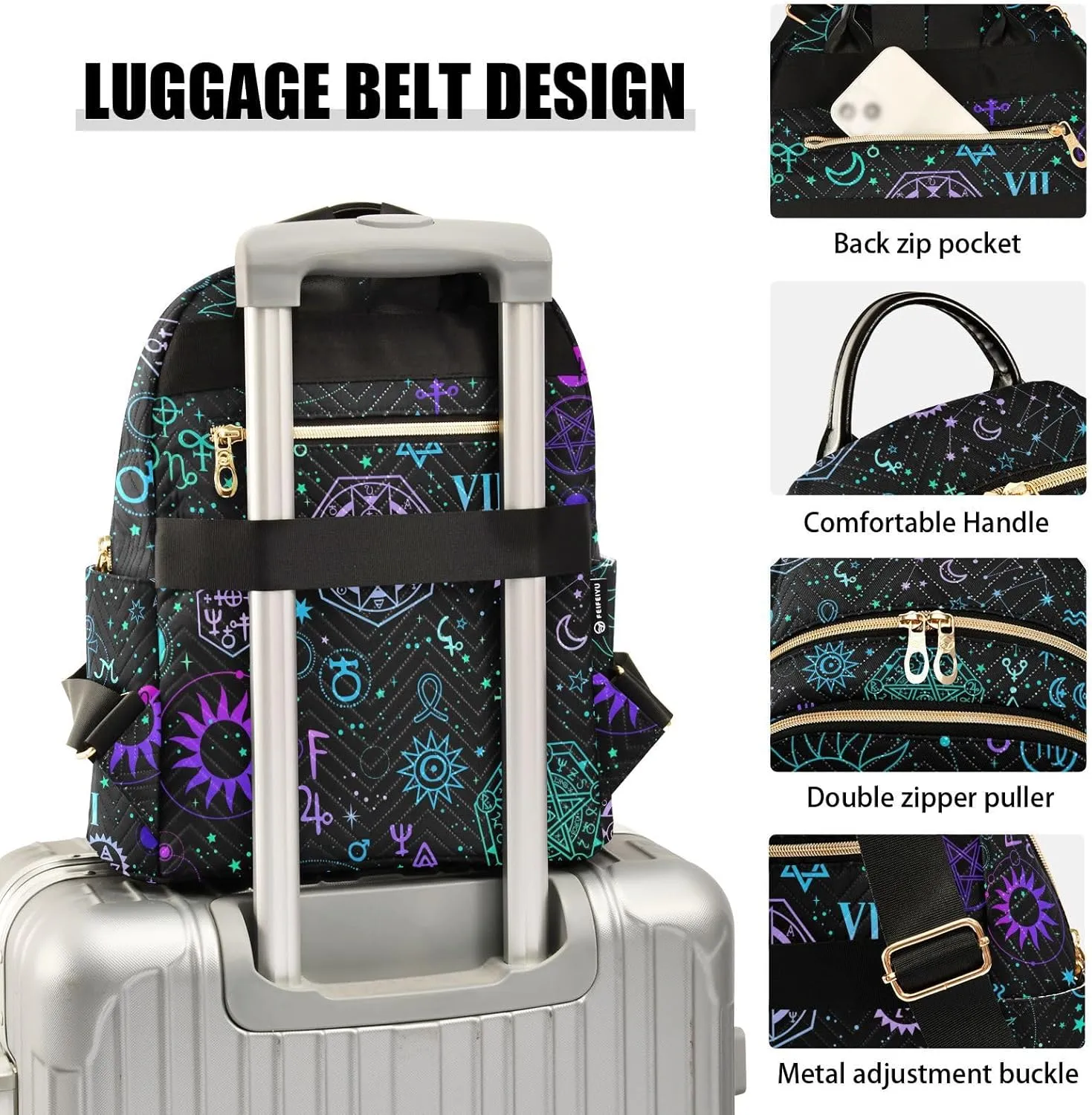 ZAZYXTJ Alchemy Magical Backpack Purse for Women Quilted Mini Fashion Backpacks Lightweight Travel Casual Backpack