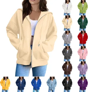 Zip Up Jackets for Women Cozy Fleece Oversized Hoodie Causal Loose Fit Hooded Sweatshirt with Pockets Preppy Clothes